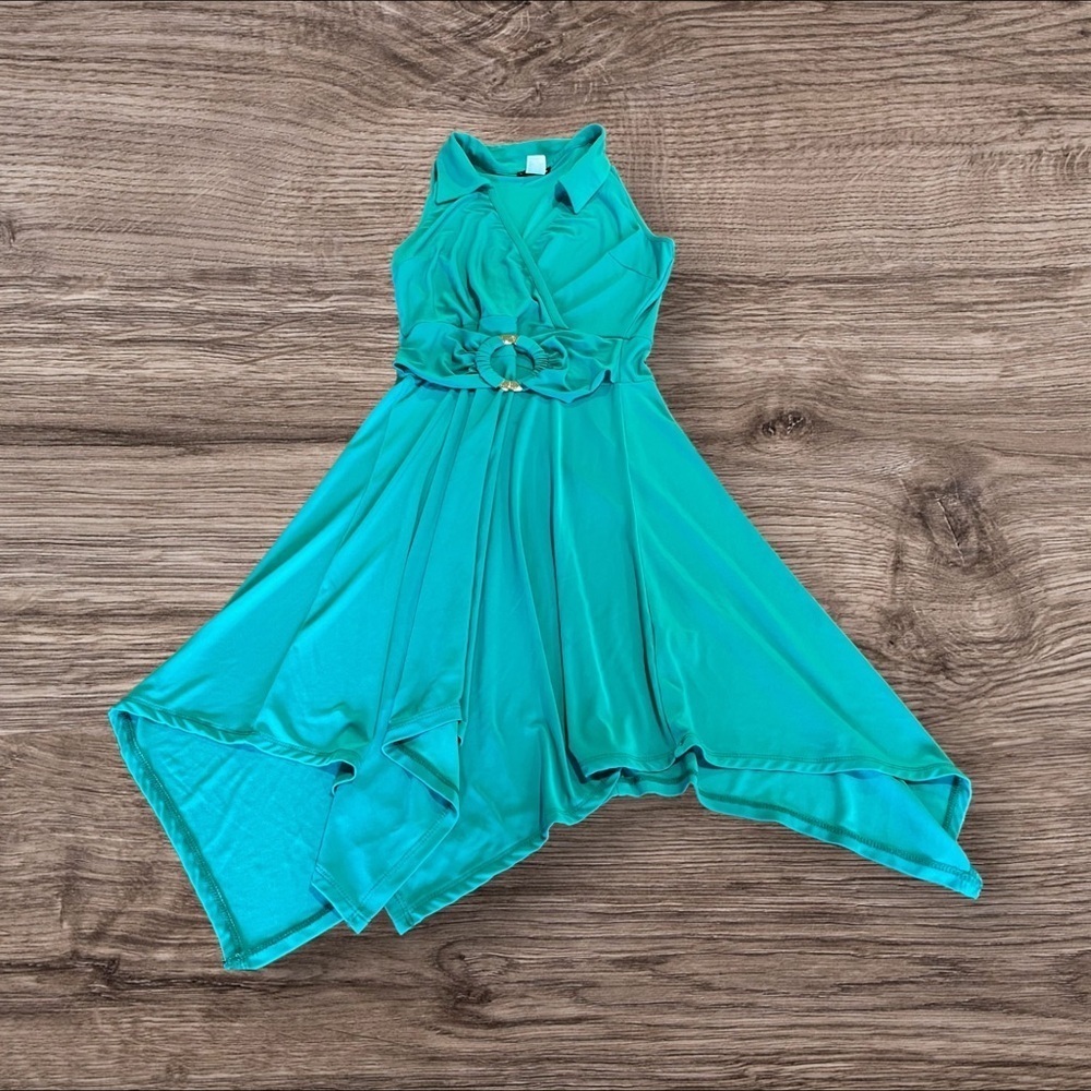 Venus Greenish Aqua Sleeveless Collared Wrap Dress Belted Size Small